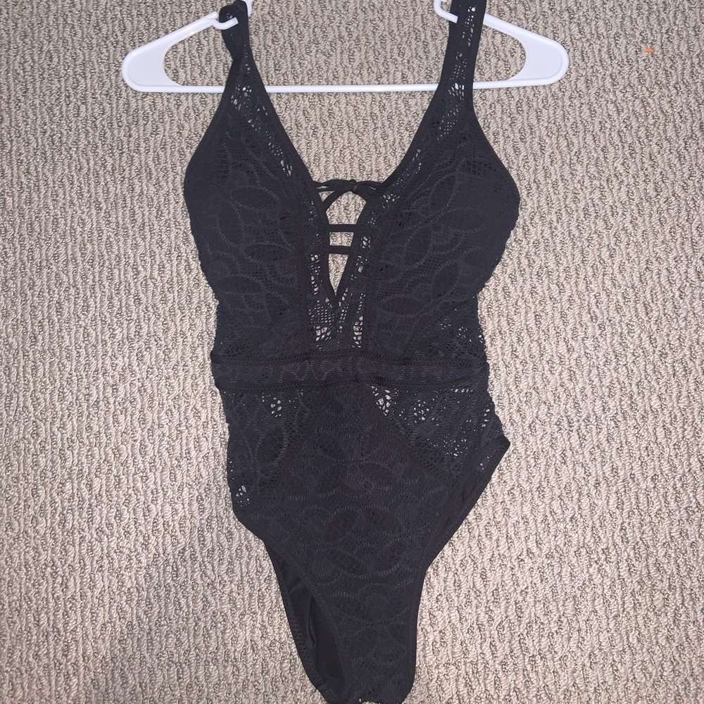 Becca Crochet Plunge One Piece Swimsuit Gem